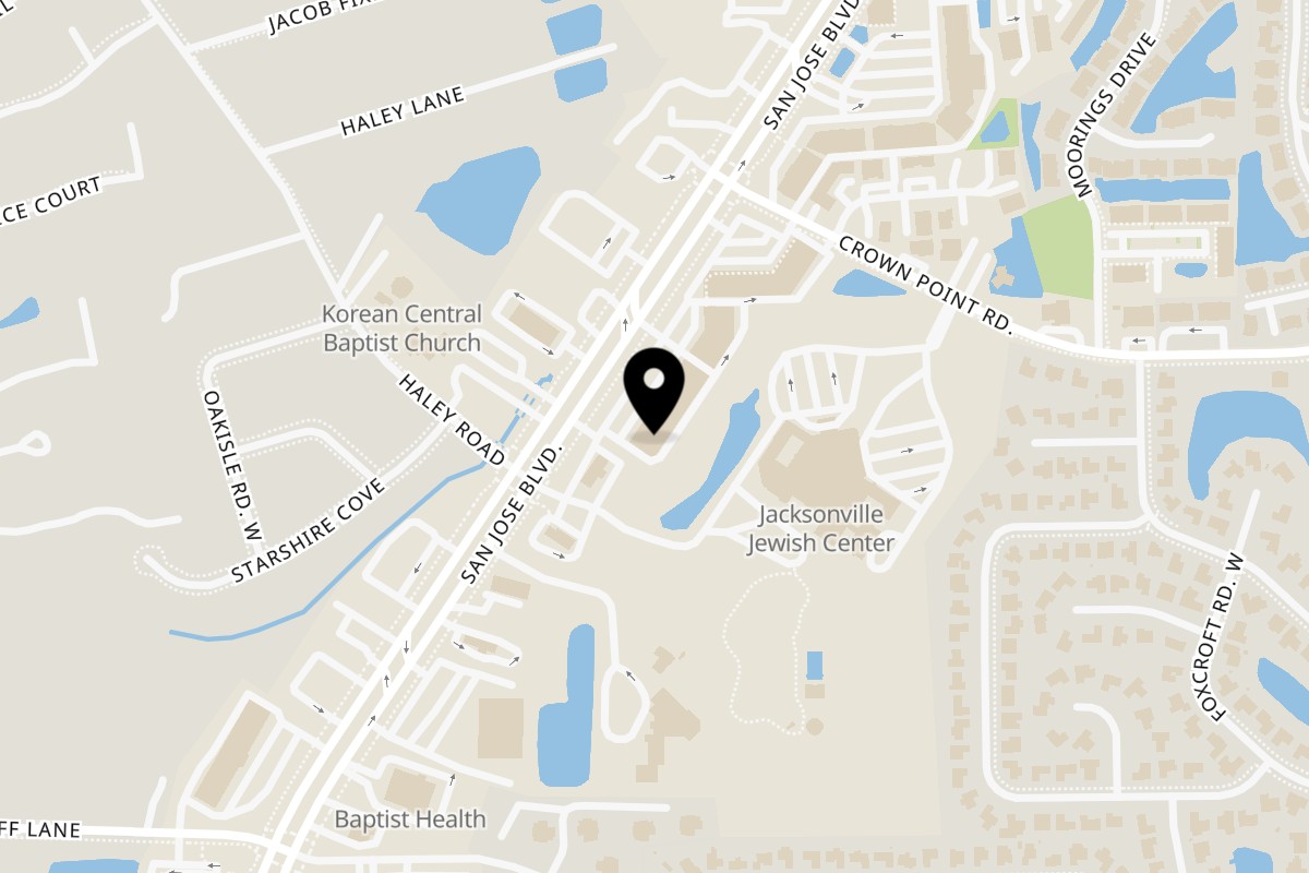 Map showing the location of Flyed Chicken Crown Point on 10131 San Jose Blvd Ste 8 in Jacksonville
