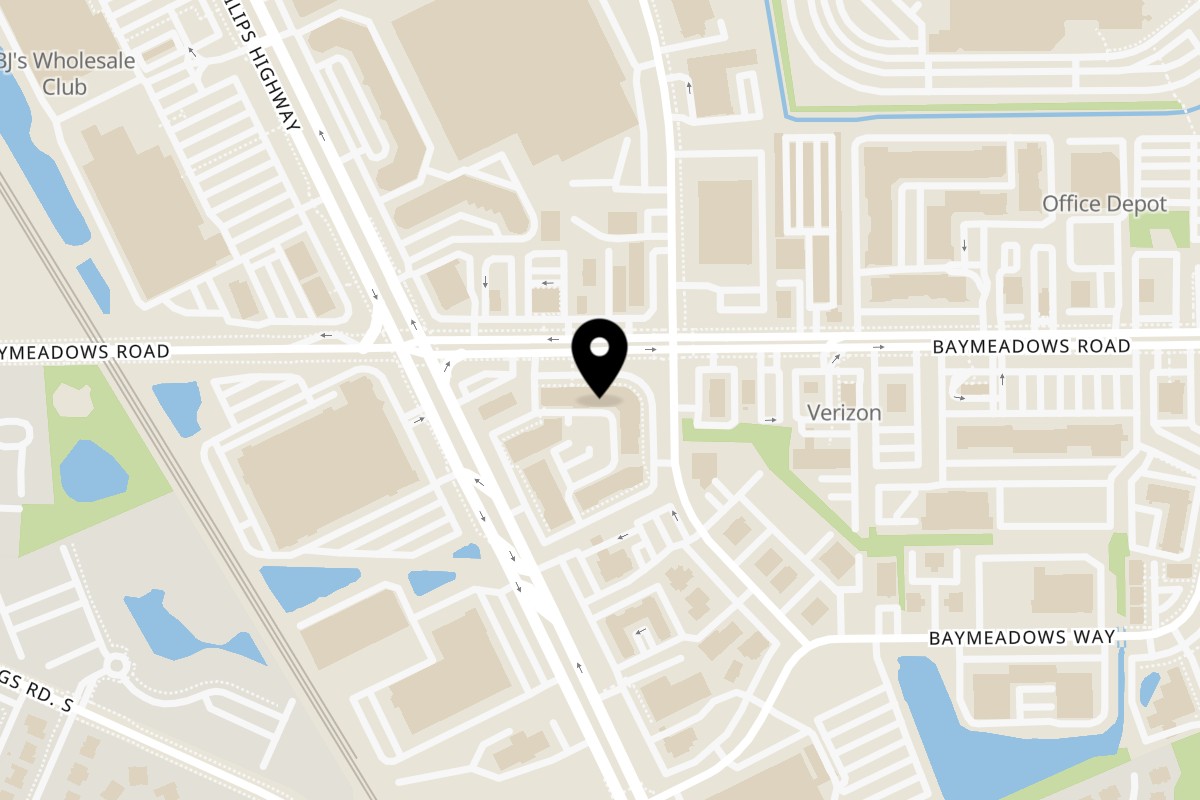 Map showing the location of Flyed Chicken Baymeadows on 8380 Baymeadows Rd Ste #8 in Jacksonville